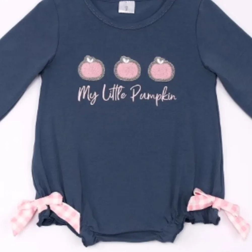 Boutique My Little Pumpkin Baby Girls Embroidered Romper Jumpsuit